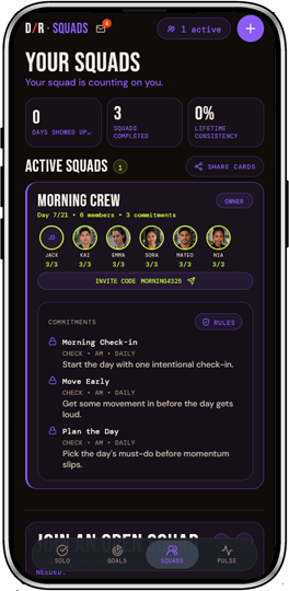 D/R squad board showing who showed up today and who did not
